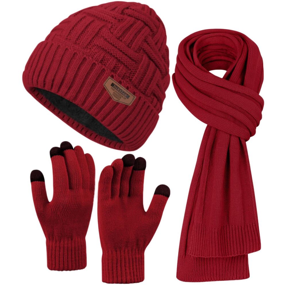 7916 Winter Hats Scarf with Touchscreen Gloves Warm Long Scaves and Skull